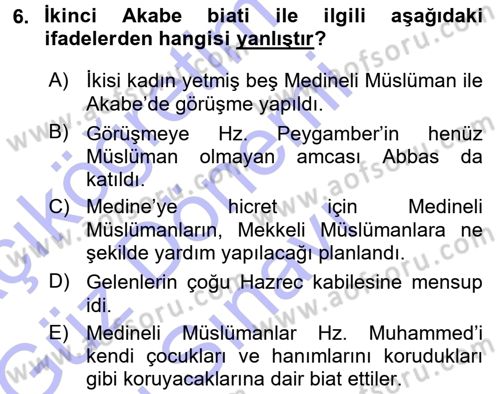 İlk Dönem İslam Tarihi Dersi 2015 - 2016 Yılı (Final) Dönem Sonu Sınav Soruları 6. Soru