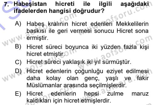 İlk Dönem İslam Tarihi Dersi 2015 - 2016 Yılı (Final) Dönem Sonu Sınav Soruları 7. Soru