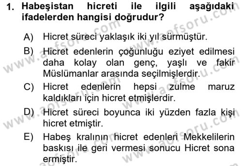 İlk Dönem İslam Tarihi Dersi 2016 - 2017 Yılı 3 Ders Sınav Soruları 1. Soru