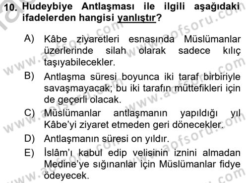 İlk Dönem İslam Tarihi Dersi 2016 - 2017 Yılı 3 Ders Sınav Soruları 10. Soru