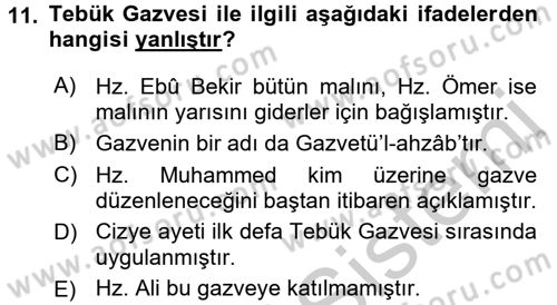 İlk Dönem İslam Tarihi Dersi 2016 - 2017 Yılı 3 Ders Sınav Soruları 11. Soru