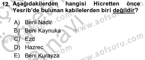 İlk Dönem İslam Tarihi Dersi 2016 - 2017 Yılı 3 Ders Sınav Soruları 12. Soru