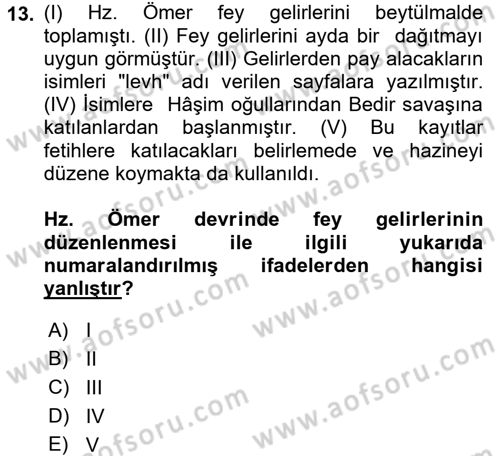 İlk Dönem İslam Tarihi Dersi 2016 - 2017 Yılı 3 Ders Sınav Soruları 13. Soru