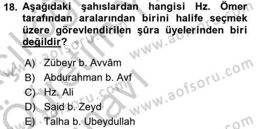 İlk Dönem İslam Tarihi Dersi 2016 - 2017 Yılı 3 Ders Sınav Soruları 18. Soru