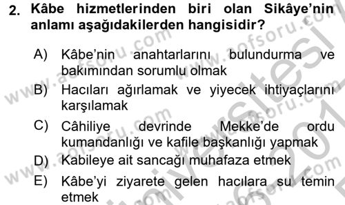 İlk Dönem İslam Tarihi Dersi 2016 - 2017 Yılı 3 Ders Sınav Soruları 2. Soru