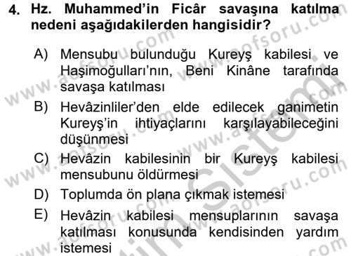İlk Dönem İslam Tarihi Dersi 2016 - 2017 Yılı 3 Ders Sınav Soruları 4. Soru