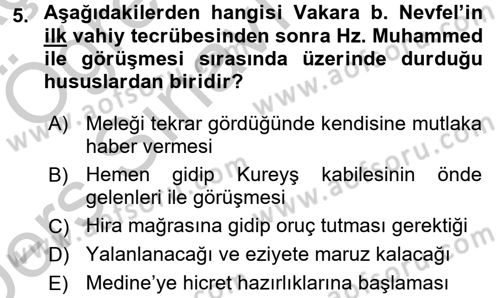 İlk Dönem İslam Tarihi Dersi 2016 - 2017 Yılı 3 Ders Sınav Soruları 5. Soru