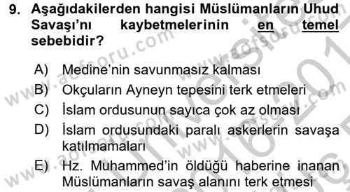 İlk Dönem İslam Tarihi Dersi 2016 - 2017 Yılı 3 Ders Sınav Soruları 9. Soru