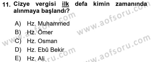 İlk Dönem İslam Tarihi Dersi 2016 - 2017 Yılı (Final) Dönem Sonu Sınav Soruları 11. Soru