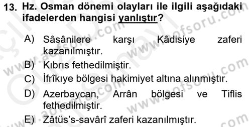 İlk Dönem İslam Tarihi Dersi 2016 - 2017 Yılı (Final) Dönem Sonu Sınav Soruları 13. Soru