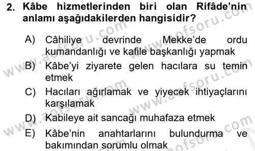 İlk Dönem İslam Tarihi Dersi 2016 - 2017 Yılı (Final) Dönem Sonu Sınav Soruları 2. Soru