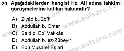 İlk Dönem İslam Tarihi Dersi 2016 - 2017 Yılı (Final) Dönem Sonu Sınav Soruları 20. Soru