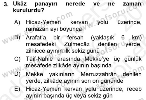 İlk Dönem İslam Tarihi Dersi 2016 - 2017 Yılı (Final) Dönem Sonu Sınav Soruları 3. Soru