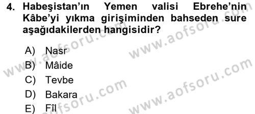 İlk Dönem İslam Tarihi Dersi 2016 - 2017 Yılı (Final) Dönem Sonu Sınav Soruları 4. Soru