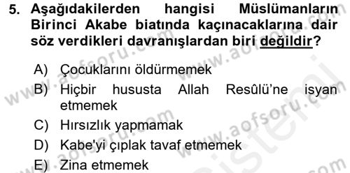 İlk Dönem İslam Tarihi Dersi 2016 - 2017 Yılı (Final) Dönem Sonu Sınav Soruları 5. Soru