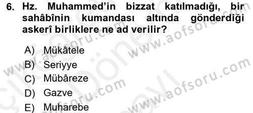 İlk Dönem İslam Tarihi Dersi 2016 - 2017 Yılı (Final) Dönem Sonu Sınav Soruları 6. Soru