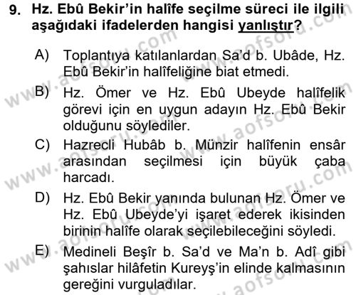İlk Dönem İslam Tarihi Dersi 2016 - 2017 Yılı (Final) Dönem Sonu Sınav Soruları 9. Soru