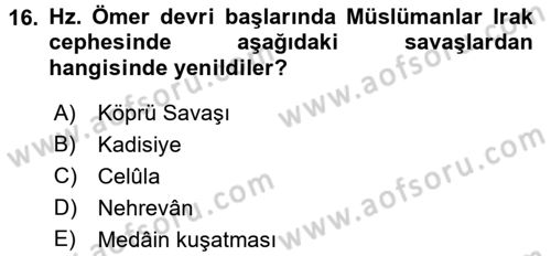 İlk Dönem İslam Tarihi Dersi 2017 - 2018 Yılı 3 Ders Sınav Soruları 16. Soru