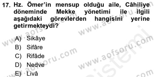 İlk Dönem İslam Tarihi Dersi 2017 - 2018 Yılı 3 Ders Sınav Soruları 17. Soru