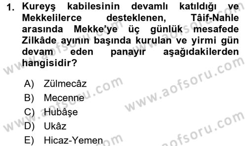 İlk Dönem İslam Tarihi Dersi 2017 - 2018 Yılı (Vize) Ara Sınav Soruları 1. Soru