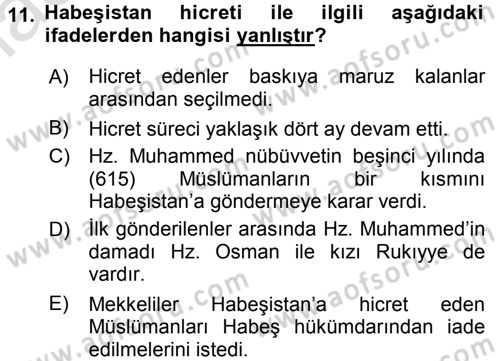 İlk Dönem İslam Tarihi Dersi 2017 - 2018 Yılı (Vize) Ara Sınav Soruları 11. Soru