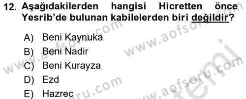 İlk Dönem İslam Tarihi Dersi 2017 - 2018 Yılı (Vize) Ara Sınav Soruları 12. Soru