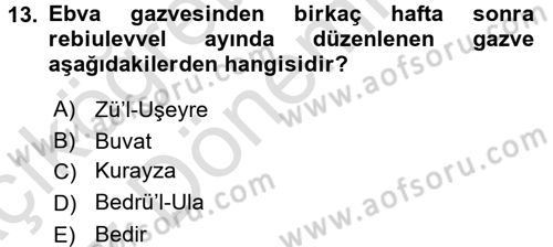 İlk Dönem İslam Tarihi Dersi 2017 - 2018 Yılı (Vize) Ara Sınav Soruları 13. Soru
