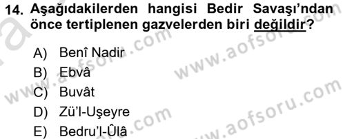 İlk Dönem İslam Tarihi Dersi 2017 - 2018 Yılı (Vize) Ara Sınav Soruları 14. Soru