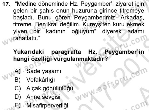 İlk Dönem İslam Tarihi Dersi 2017 - 2018 Yılı (Vize) Ara Sınav Soruları 17. Soru