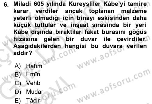İlk Dönem İslam Tarihi Dersi 2017 - 2018 Yılı (Vize) Ara Sınav Soruları 6. Soru