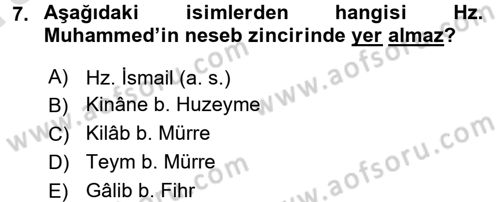 İlk Dönem İslam Tarihi Dersi 2017 - 2018 Yılı (Vize) Ara Sınav Soruları 7. Soru