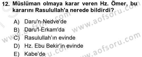 İlk Dönem İslam Tarihi Dersi 2017 - 2018 Yılı (Final) Dönem Sonu Sınav Soruları 12. Soru