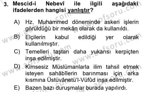 İlk Dönem İslam Tarihi Dersi 2017 - 2018 Yılı (Final) Dönem Sonu Sınav Soruları 3. Soru