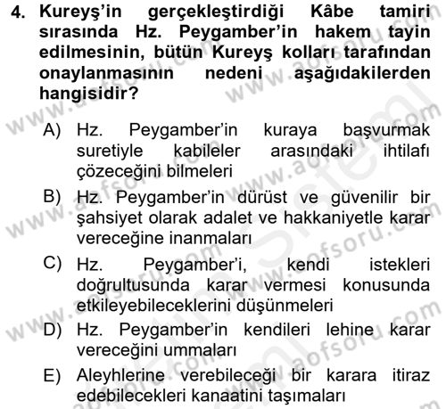 İlk Dönem İslam Tarihi Dersi 2017 - 2018 Yılı (Final) Dönem Sonu Sınav Soruları 4. Soru