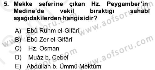İlk Dönem İslam Tarihi Dersi 2017 - 2018 Yılı (Final) Dönem Sonu Sınav Soruları 5. Soru