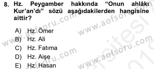 İlk Dönem İslam Tarihi Dersi 2017 - 2018 Yılı (Final) Dönem Sonu Sınav Soruları 8. Soru