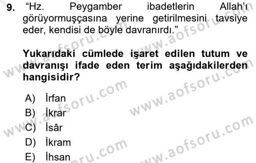 İlk Dönem İslam Tarihi Dersi 2017 - 2018 Yılı (Final) Dönem Sonu Sınav Soruları 9. Soru