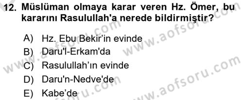 İlk Dönem İslam Tarihi Dersi 2018 - 2019 Yılı 3 Ders Sınav Soruları 12. Soru