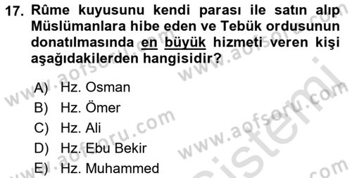 İlk Dönem İslam Tarihi Dersi 2018 - 2019 Yılı 3 Ders Sınav Soruları 17. Soru