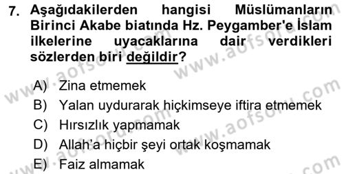 İlk Dönem İslam Tarihi Dersi 2018 - 2019 Yılı 3 Ders Sınav Soruları 7. Soru