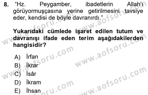 İlk Dönem İslam Tarihi Dersi 2018 - 2019 Yılı 3 Ders Sınav Soruları 8. Soru