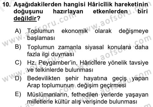 İlk Dönem İslam Tarihi Dersi 2018 - 2019 Yılı (Final) Dönem Sonu Sınav Soruları 10. Soru