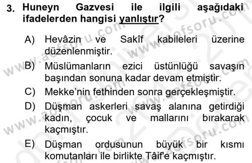 İlk Dönem İslam Tarihi Dersi 2018 - 2019 Yılı (Final) Dönem Sonu Sınav Soruları 3. Soru