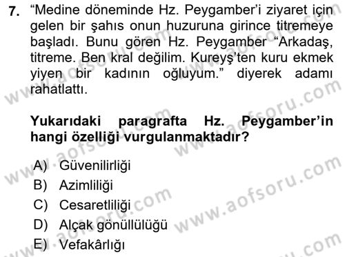 İlk Dönem İslam Tarihi Dersi 2018 - 2019 Yılı (Final) Dönem Sonu Sınav Soruları 7. Soru