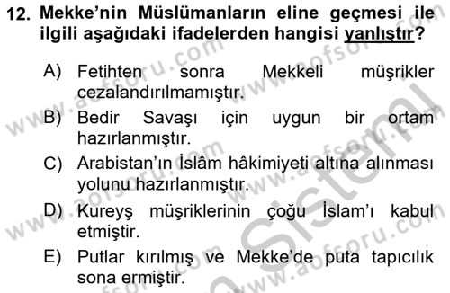 İlk Dönem İslam Tarihi Dersi 2018 - 2019 Yılı Yaz Okulu Sınav Soruları 12. Soru