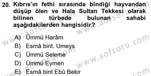 İlk Dönem İslam Tarihi Dersi 2018 - 2019 Yılı Yaz Okulu Sınav Soruları 20. Soru