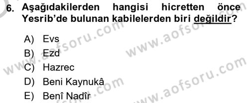 İlk Dönem İslam Tarihi Dersi 2018 - 2019 Yılı Yaz Okulu Sınav Soruları 6. Soru