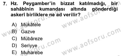 İlk Dönem İslam Tarihi Dersi 2018 - 2019 Yılı Yaz Okulu Sınav Soruları 7. Soru