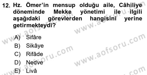 İlk Dönem İslam Tarihi Dersi 2019 - 2020 Yılı (Final) Dönem Sonu Sınav Soruları 12. Soru