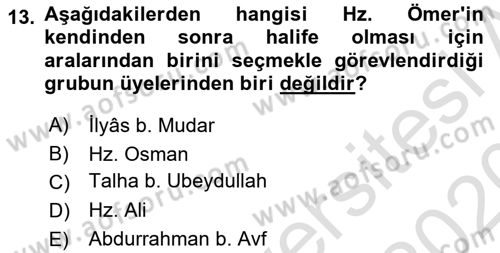 İlk Dönem İslam Tarihi Dersi 2019 - 2020 Yılı (Final) Dönem Sonu Sınav Soruları 13. Soru